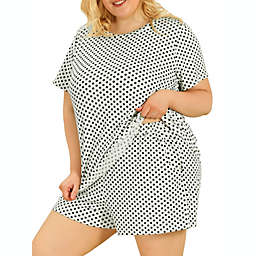 Agnes Orinda Women's Plus Size Polyester Short Sleeve Polka Dots Pajamas Set 3X White