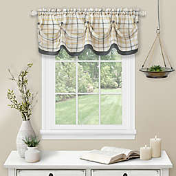 Kate Aurora Country Farmhouse Plaid Tattersall Button Tuck Window Valance - 56 in. W x 15 in. L, Yellow
