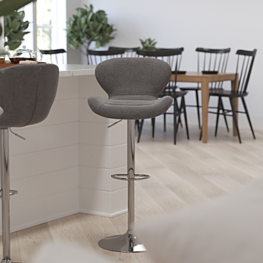 Merrick Lane Quincy Adjustable Height Barstool Contemporary Charcoal Fabric Bar Height Stool with Curved Back and Chrome Base with Footrest. View a larger version of this product image.