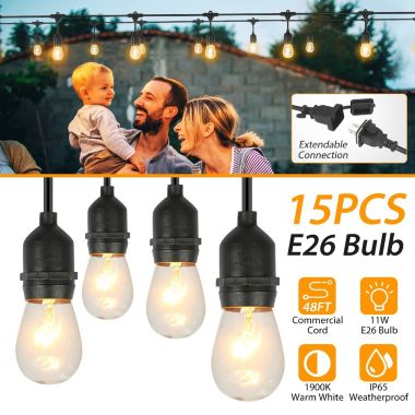 Eggracks By Global Phoenix 48FT Outdoor String Light Waterproof Patio String Lights Bulbs. View a larger version of this product image.