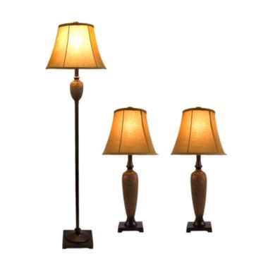 Elegant Designs Home Decorative Hammered Bronze Three Pack Lamp Set (2 Table Lamps, 1 Floor Lamp). View a larger version of this product image.