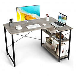 Costway 48 Inch Reversible L Shaped Computer Desk with Adjustable Shelf-Gray