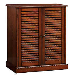 Saltoro Sherpi Double Door Solid Wood Shoe Cabinet with Blocked Panel Feet, Brown-