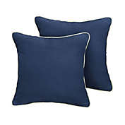 Outdoor Living and Style Set of 2 Navy Blue and Ivory Corded Decorative Square Pillows, 20"