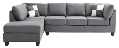 Passion Furniture Malone 111" Gray Suede 4-Seater Sectional Sofa with 2-Throw Pillow