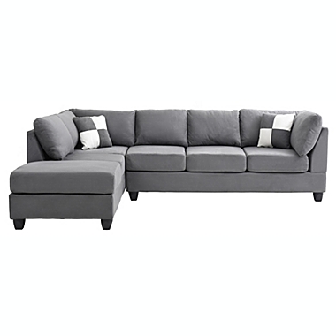 Passion Furniture Malone 111" Gray Suede 4-Seater Sectional Sofa with 2-Throw Pillow. View a larger version of this product image.