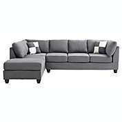 Passion Furniture Malone 111" Gray Suede 4-Seater Sectional Sofa with 2-Throw Pillow