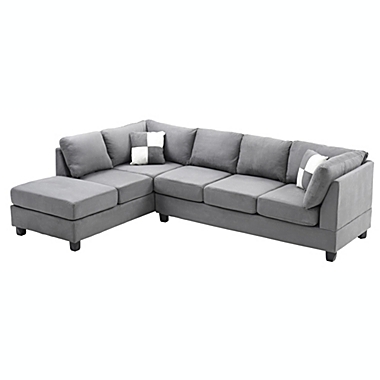 Passion Furniture Malone 111" Gray Suede 4-Seater Sectional Sofa with 2-Throw Pillow. View a larger version of this product image.
