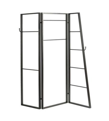 Screen Gems 3 Panel Metal Coatrack Screen Room Divider with Garment Rods & Coat-Hooks