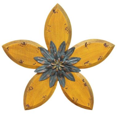 HomeRoots Home Decor Antiqued Look Yellow and Gunmetal Flower Wall Decor - 321367. View a larger version of this product image.