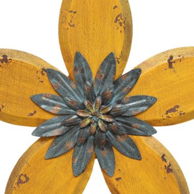 HomeRoots Home Decor Antiqued Look Yellow and Gunmetal Flower Wall Decor - 321367. View a larger version of this product image.