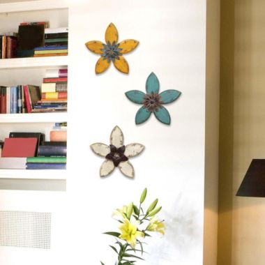 HomeRoots Home Decor Antiqued Look Yellow and Gunmetal Flower Wall Decor - 321367. View a larger version of this product image.