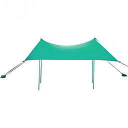 Costway 10 Foot Ride 9 Foot Family Beach Tent Canopy Sunshade with 4 Poles-Green