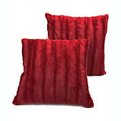 Cheer Collection Faux Fur Throw Pillows - Set of 2 Decorative Couch Pillows - 24" x 24" - Maroon