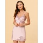 Alternate image 2 for Allegra K Women's Satin Pajama Lounge Sleepwear Cami Dress Spaghetti Strap Nightgown, 100% Polyester Sleepwear Sleep Shirt Nightdress Regular Fit Gown Dress, Small Pink