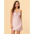 Alternate image 3 for Allegra K Women's Satin Pajama Lounge Sleepwear Cami Dress Spaghetti Strap Nightgown, 100% Polyester Sleepwear Sleep Shirt Nightdress Regular Fit Gown Dress, Small Pink
