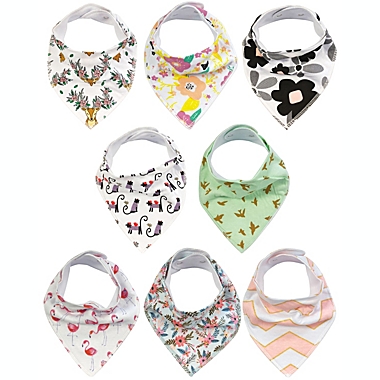 Wrapables Baby Bandana Drool Bibs, Super Soft and Absorbent Bibs for Drooling and Teething (Set 8) / Floral and Pink. View a larger version of this product image.