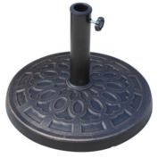 Outsunny 17" 26.4 lbs Round Resin Umbrella Base Stand Market Parasol Holder with Beautiful Decorative Pattern & Easy Setup, for Φ1.5", Φ1.89" Pole, for Lawn, Deck, Backyard, Garden, Bronze