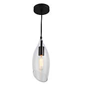 Dainolite Abba Single Light LED Compatible Black Pendant with Clear Glass Oval Shade