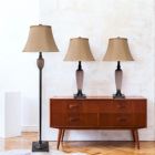 Alternate image 3 for Lalia Home Homely Traditional Valdivian 3 Piece Metal Lamp Set (2 Table Lamps, 1 Floor Lamp) For Living Room, Bedroom, Home Decor With Light Brown Empire Fabric Shades And Hammered Bronze Finish