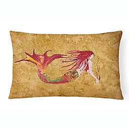 Caroline's Treasures Ginger Red Headed Mermaid on Gold Canvas Fabric Decorative Pillow 12 x 16