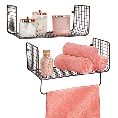 mDesign Bath Storage Organizer Shelving Set of 2 - 1 Shelf with Towel Bar. View a larger version of this product image.