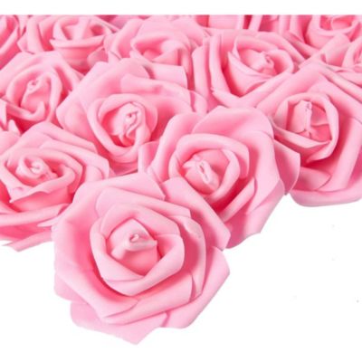 Juvale Stemless Rose Flower Heads, Artificial Roses for Weddings and Crafts (3 x 1.25 x 3 in, Pink, 100)