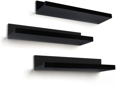 Americanflat 14 Inch Floating Shelves for Wall  - Black Composite Wood Shelves for Bedroom, Living Room, Bathroom & Kitchen - Wall Mounted - Pack of 3