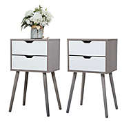 Fx070 Set of 2 Wooden Modern Nightstand with 2 Drawers and 4 Solid Splayed Legs, Living Room Bedroom Furniture