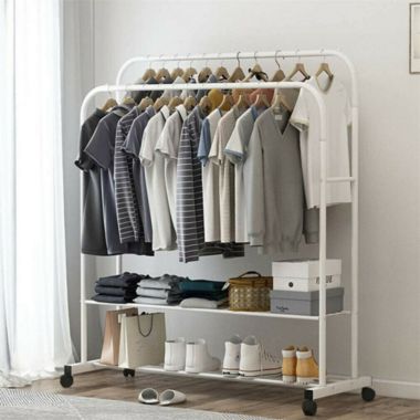Stock Preferred Industrial Pipe Metal Clothes Hanging Rack White. View a larger version of this product image.