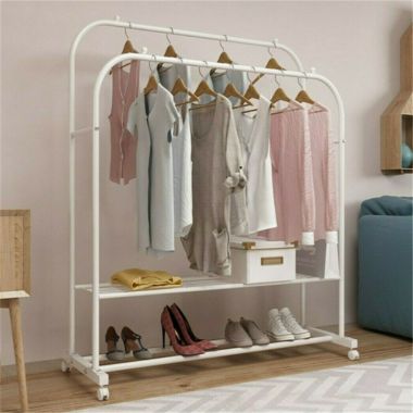 Stock Preferred Industrial Pipe Metal Clothes Hanging Rack White. View a larger version of this product image.