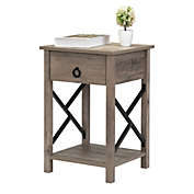JAXPETY Farmhouse Night Stand Rustic Wood Bedside Table with Drawer and Lower Shelf