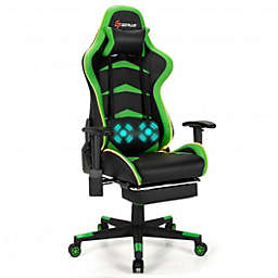 Costway Massage LED Gaming Chair with Lumbar Support and Footrest-Green