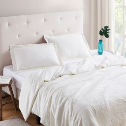 Sweet Home Collection   Prewashed Vintage Linen Style Crinkle 3-Piece Duvet Set - King, Ivory