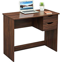 Coavas Brown Computer Desk Writing Study Table with 2 Side Drawers Classic Home Office Laptop Desk Brown Wood Notebook Table (35 x 18 x 29 Inches)