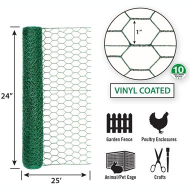 Garden Zone Poultry Netting 24 X 25' Steel Green Vinyl Coated. View a larger version of this product image.