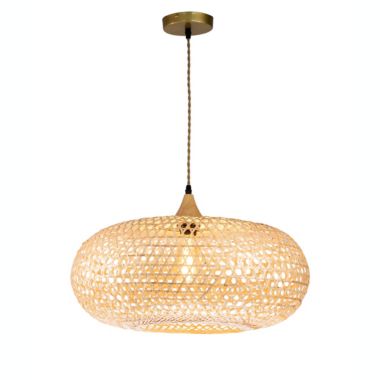 ELE Light & Decor Lily 1-Light Beige Pendant Design Pendant Light with Rattan Shade. View a larger version of this product image.