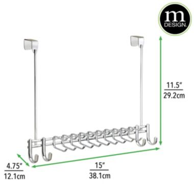 mDesign Metal Over Door Hanging Storage Rack for Ties, Belts, 24 Hooks - Chrome. View a larger version of this product image.