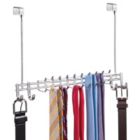 Alternate image 3 for mDesign Metal Over Door Hanging Storage Rack for Ties, Belts, 24 Hooks - Chrome