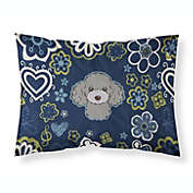 Caroline&#39;s Treasures Blue Flowers Silver Gray Poodle Fabric Standard Pillowcase 30 x 20.5