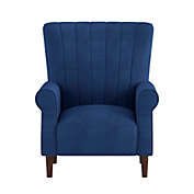 Lazzara Home Carlson Navy Blue Velvet Club Channel Tufted Back Accent Chair