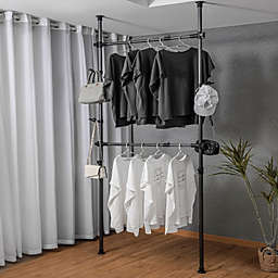 Gotcust Adjustable Clothing Rack, Double Rod Clothing Rack, 2 Tier Clothes Rack, Adjustable Hanger for Hanging Clothes, Closet Rack, Freestanding,Black