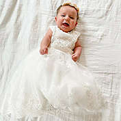Laurenza&#39;s Sleeveless Baby Girls Baptism Dress Christening Gown with Bonnet