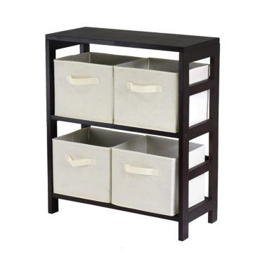 Winsome Wood Capri 2 Section M Storage Shelf With 4 Foldable Beige Fabric Baskets In Espresso Finish. View a larger version of this product image.