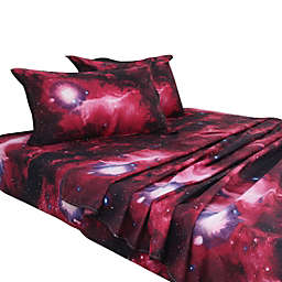 PiccoCasa 4Pcs Galaxy Sheet Set Bedding Set Soft Bed Sheets With Pillow Cases Red, Queen