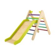 Slickblue 2-in-1 Wooden Triangle Climber Set with Gradient Adjustable Slide-Multicolor