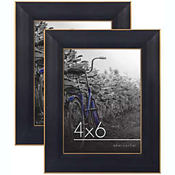 Americanflat 4x6 Rustic Picture Frame in Black with Gold Trim and Polished Glass - Horizontal and Vertical Formats for Wall and Tabletop - Pack of 2