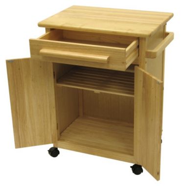 Winsome Natural Wood Finish Mobile Kitchen Storage Serivce Cart With One Drawer, Cabinet, 2 Storage Shelves, 4 Casters. View a larger version of this product image.