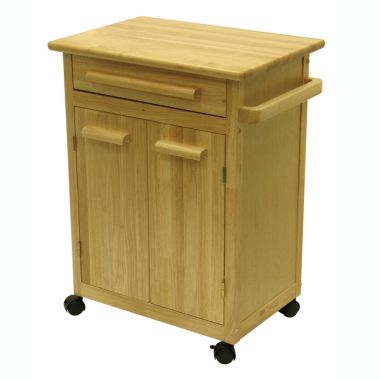 Winsome Natural Wood Finish Mobile Kitchen Storage Serivce Cart With One Drawer, Cabinet, 2 Storage Shelves, 4 Casters. View a larger version of this product image.