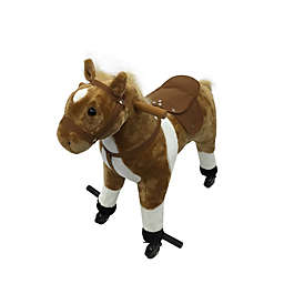 Qaba Kids Plush Ride On Toy Walking Horse with Wheels and Realistic Sounds, 30"H, Brown